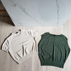 Ann Taylor Sweater Top Bundle Womens XL Cream Short Sleeve Green Sleeveless Knit